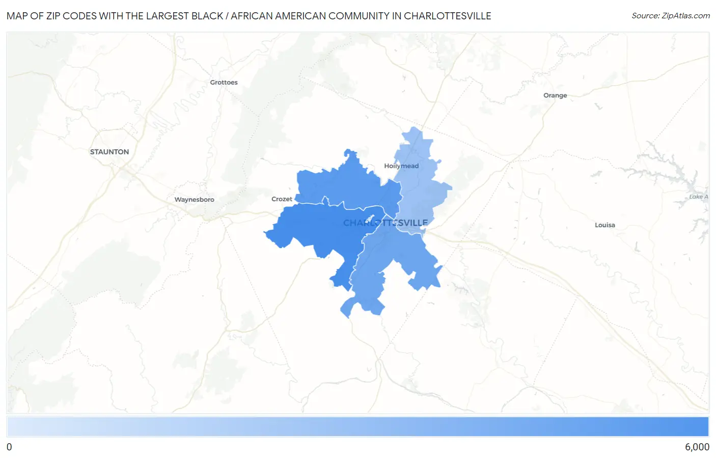 Zip Codes with the Largest Black / African American Community in Charlottesville Map
