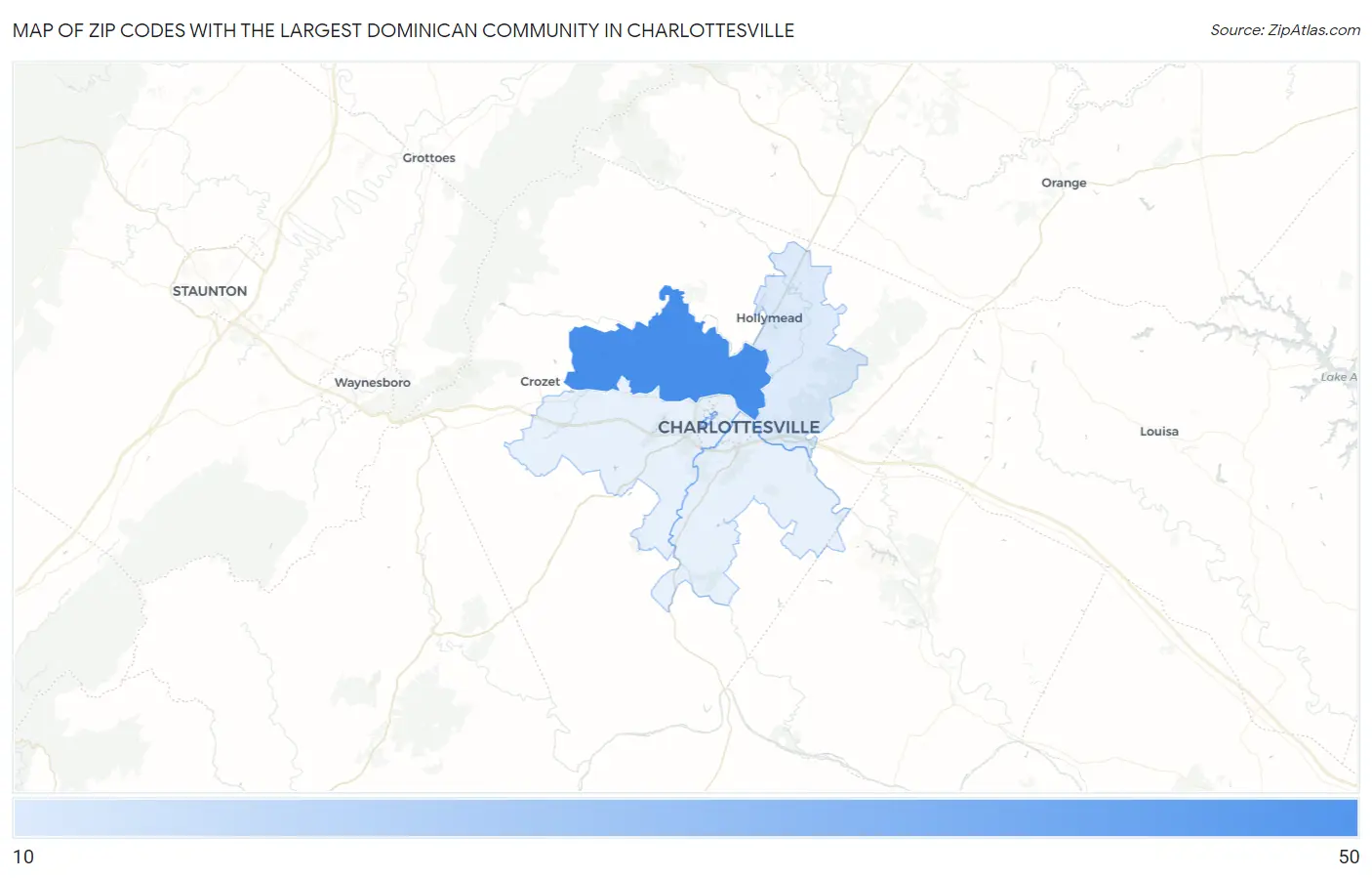 Zip Codes with the Largest Dominican Community in Charlottesville Map