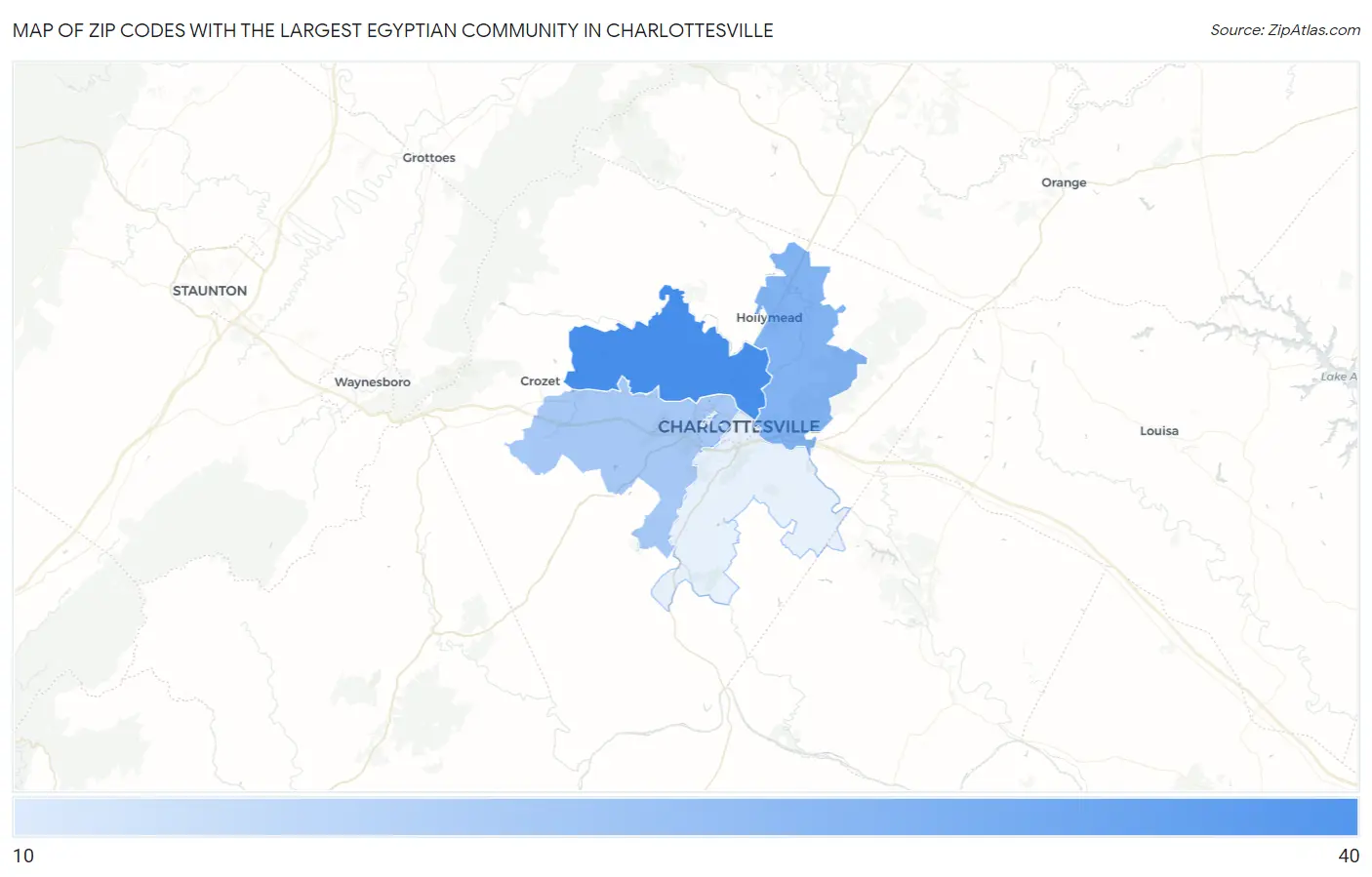 Zip Codes with the Largest Egyptian Community in Charlottesville Map