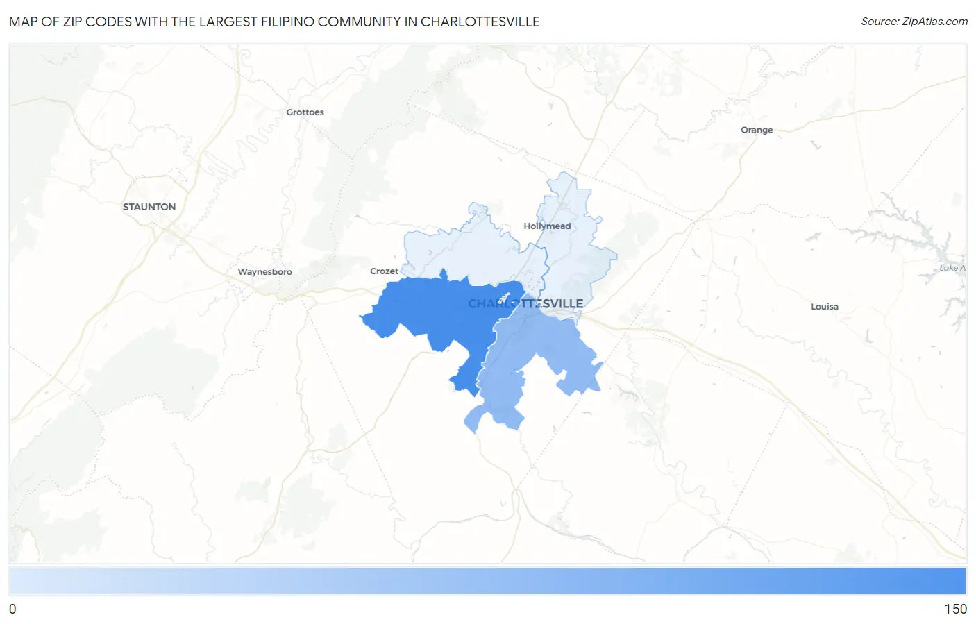 Zip Codes with the Largest Filipino Community in Charlottesville Map