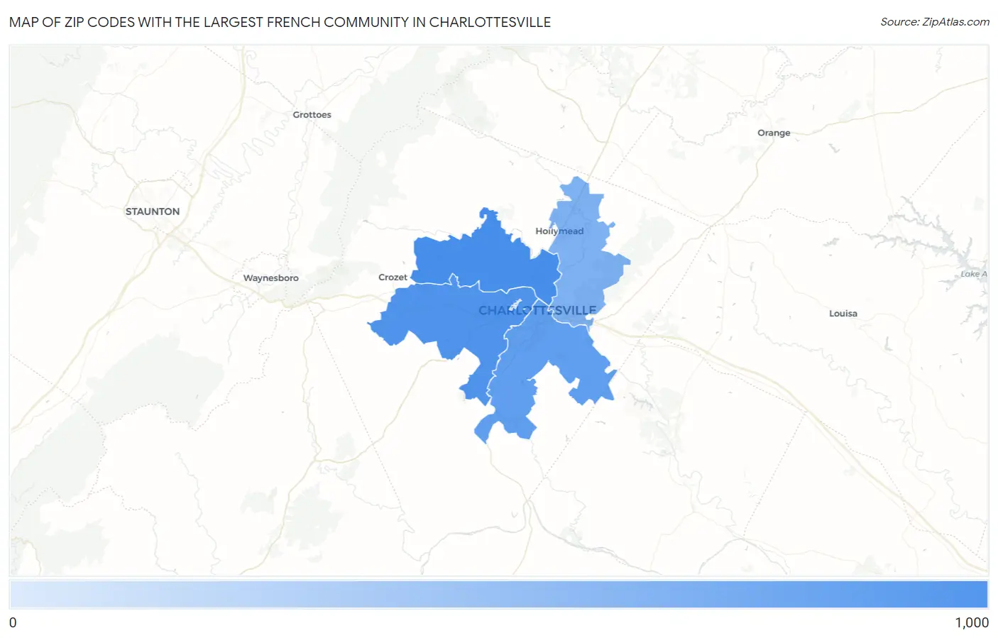 Zip Codes with the Largest French Community in Charlottesville Map
