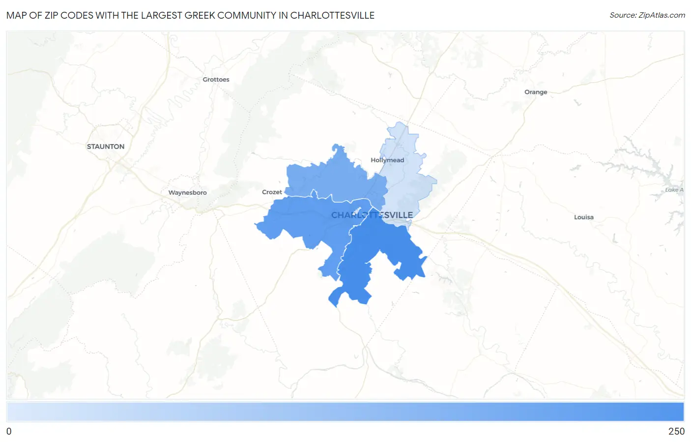 Zip Codes with the Largest Greek Community in Charlottesville Map