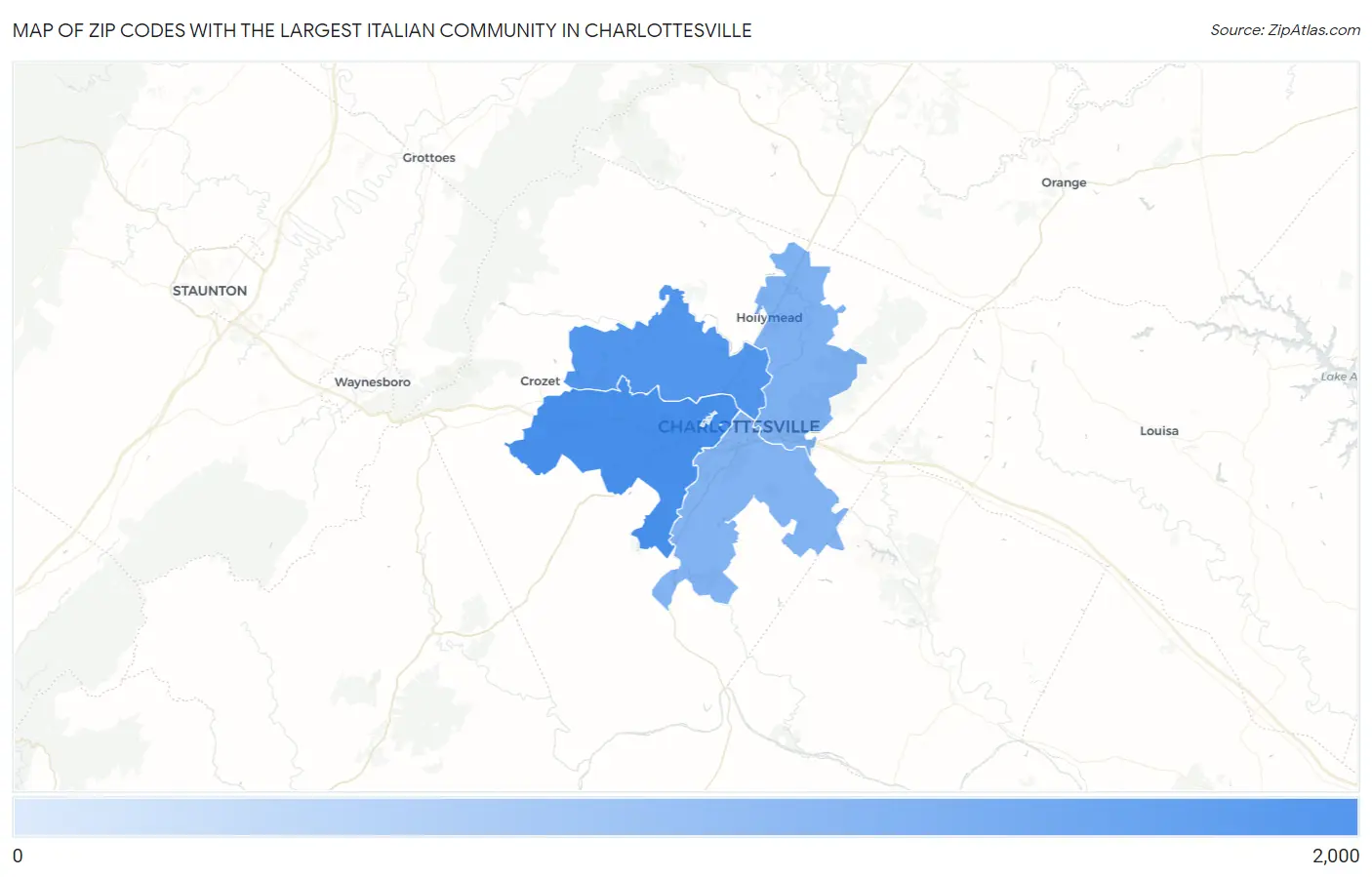 Zip Codes with the Largest Italian Community in Charlottesville Map