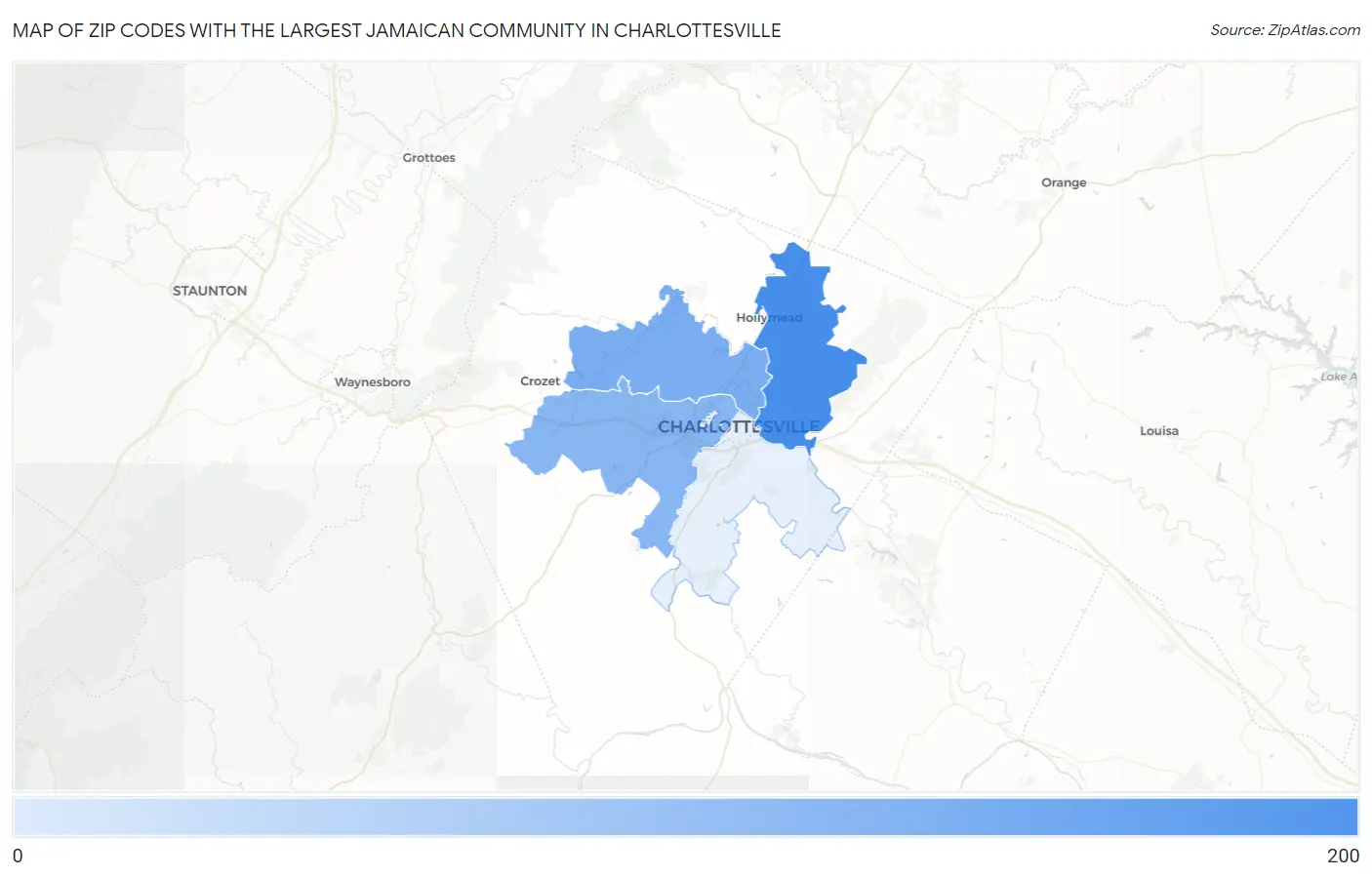 Zip Codes with the Largest Jamaican Community in Charlottesville Map