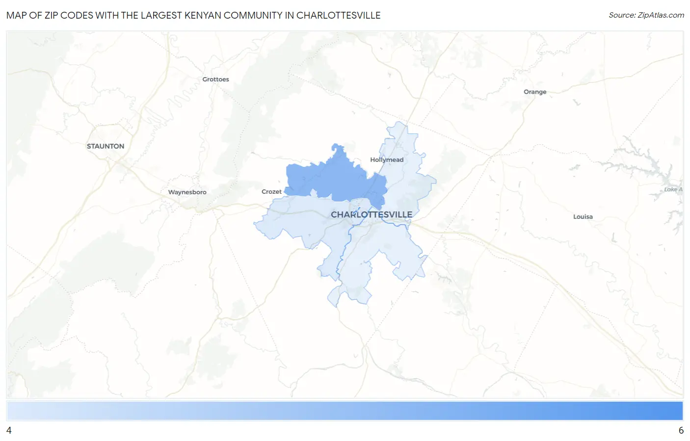 Zip Codes with the Largest Kenyan Community in Charlottesville Map