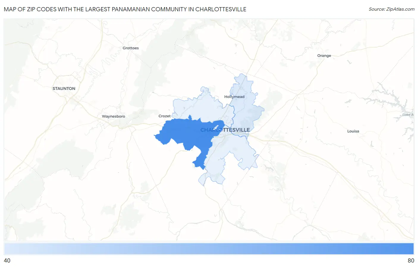 Zip Codes with the Largest Panamanian Community in Charlottesville Map