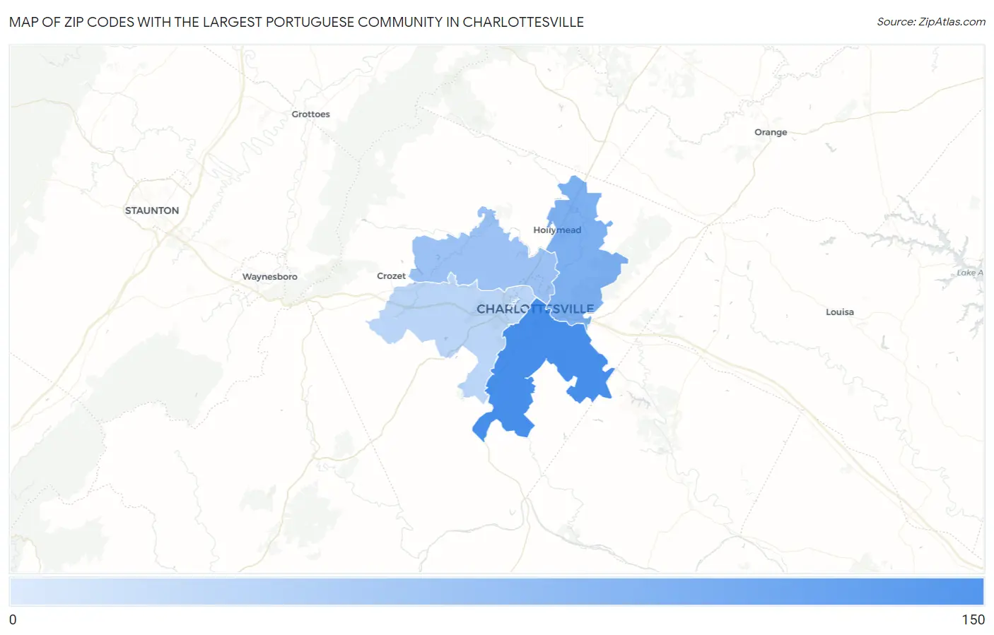 Zip Codes with the Largest Portuguese Community in Charlottesville Map