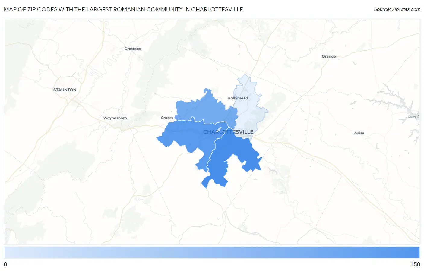 Zip Codes with the Largest Romanian Community in Charlottesville Map