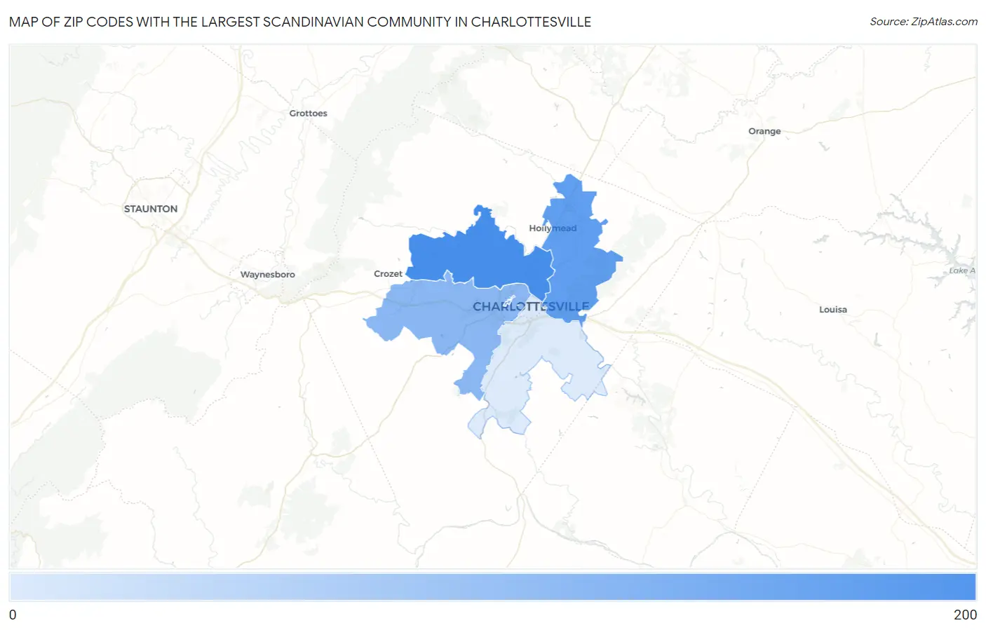 Zip Codes with the Largest Scandinavian Community in Charlottesville Map