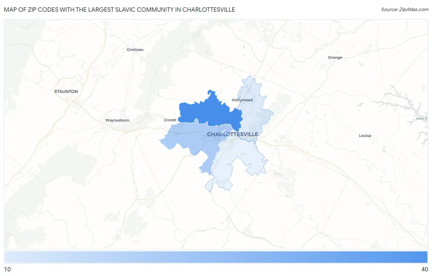 Zip Codes with the Largest Slavic Community in Charlottesville Map