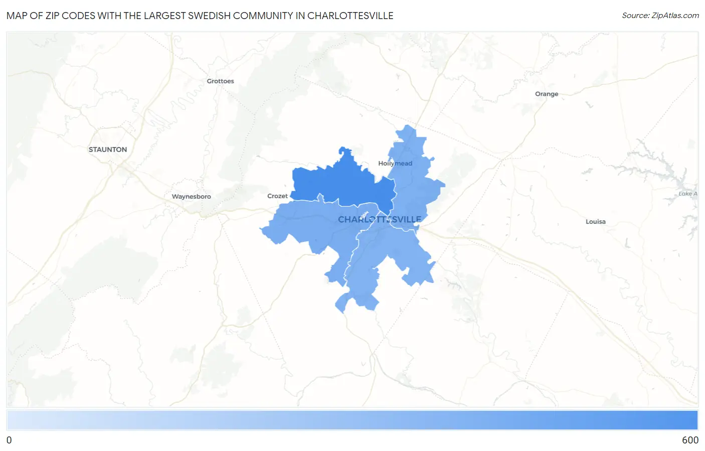 Zip Codes with the Largest Swedish Community in Charlottesville Map