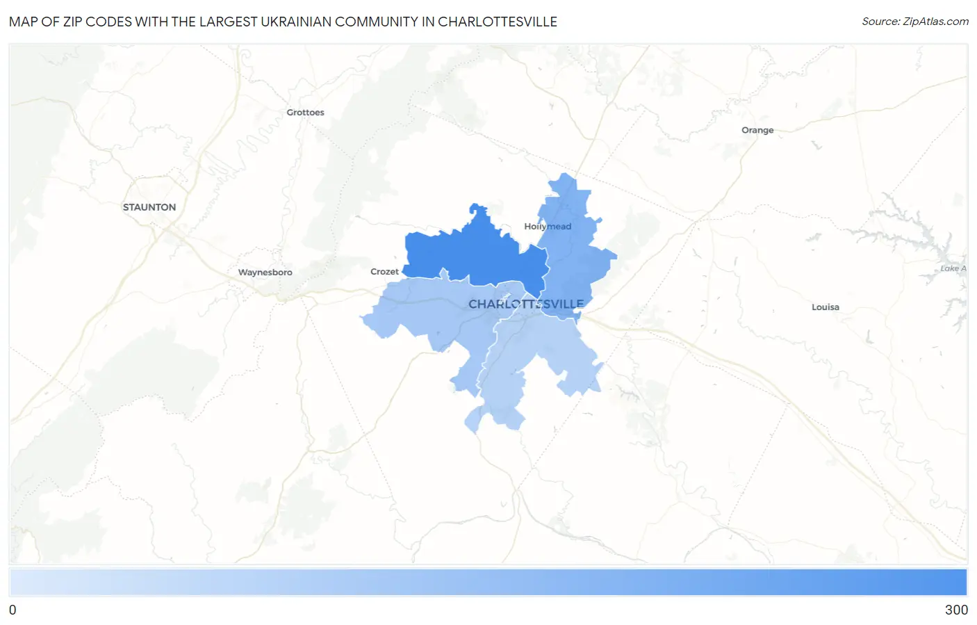 Zip Codes with the Largest Ukrainian Community in Charlottesville Map