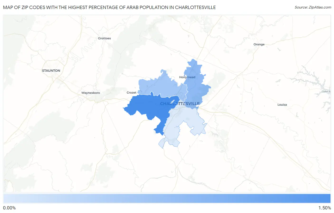 Zip Codes with the Highest Percentage of Arab Population in Charlottesville Map