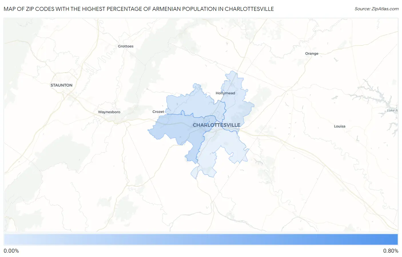 Zip Codes with the Highest Percentage of Armenian Population in Charlottesville Map