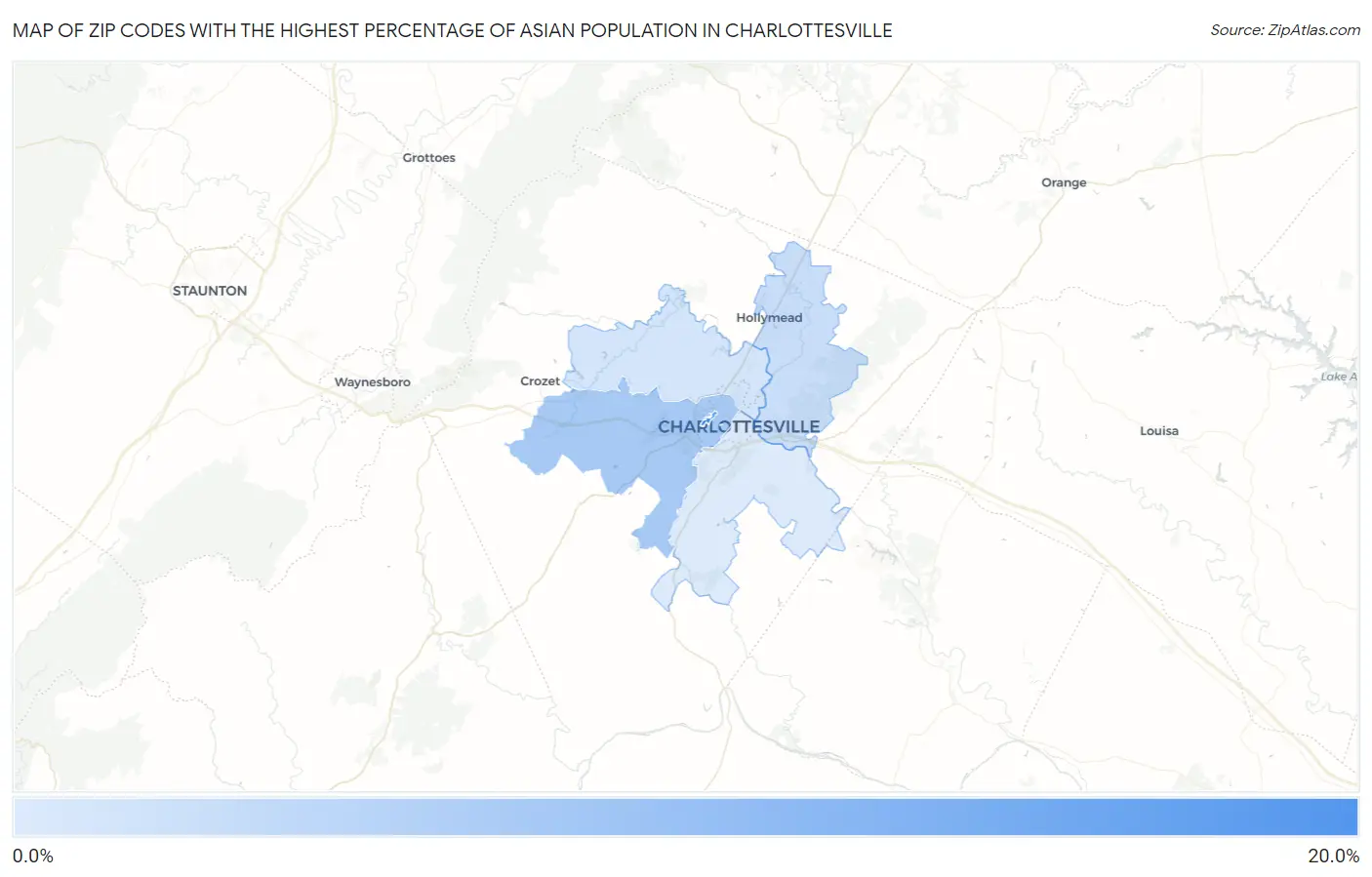 Zip Codes with the Highest Percentage of Asian Population in Charlottesville Map
