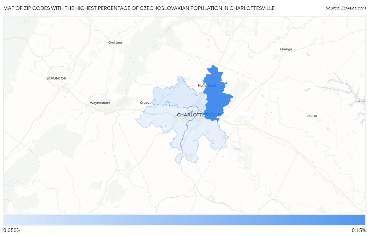 Zip Codes with the Highest Percentage of Czechoslovakian Population in Charlottesville Map