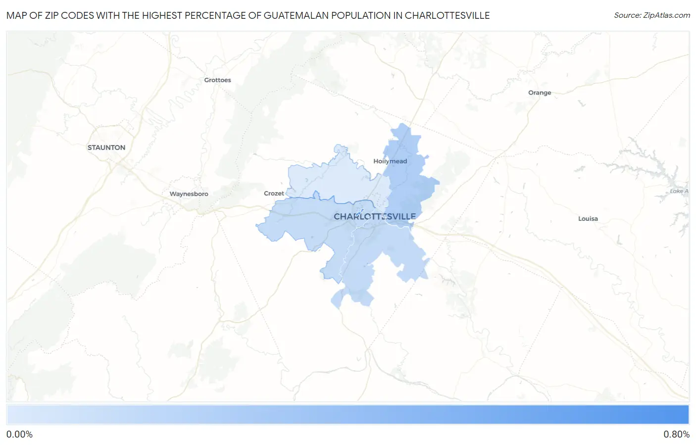 Zip Codes with the Highest Percentage of Guatemalan Population in Charlottesville Map