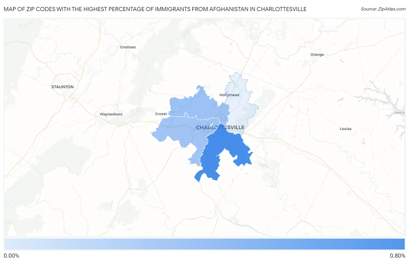 Zip Codes with the Highest Percentage of Immigrants from Afghanistan in Charlottesville Map