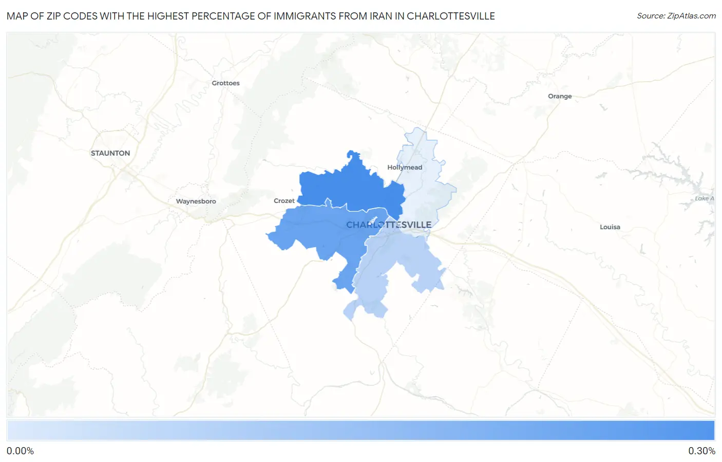 Zip Codes with the Highest Percentage of Immigrants from Iran in Charlottesville Map