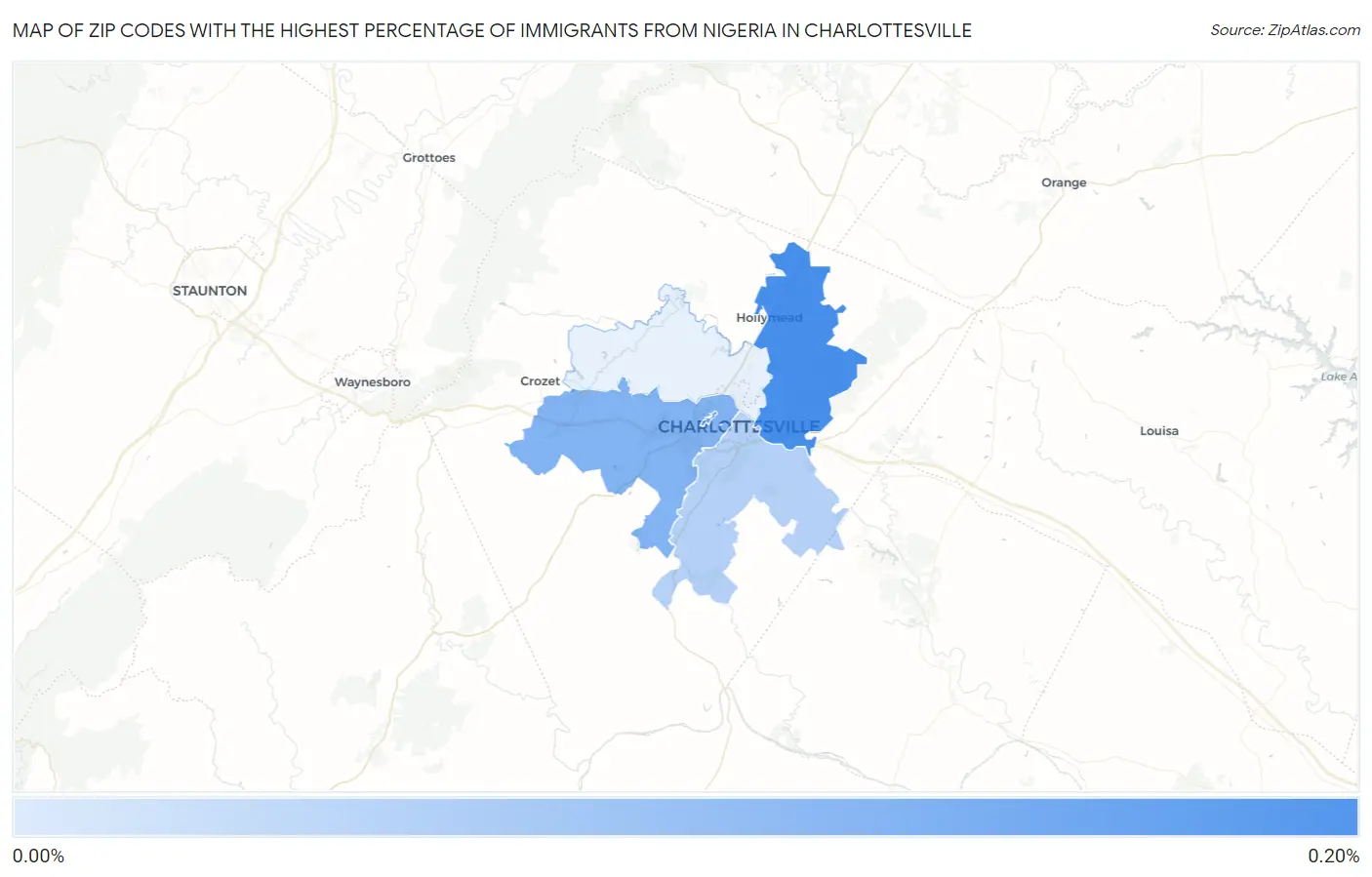 Zip Codes with the Highest Percentage of Immigrants from Nigeria in Charlottesville Map