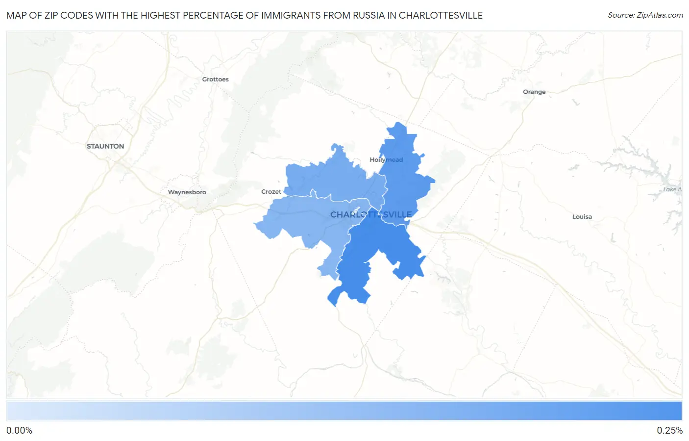 Zip Codes with the Highest Percentage of Immigrants from Russia in Charlottesville Map