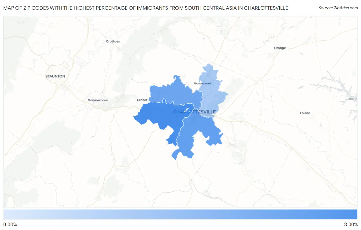 Zip Codes with the Highest Percentage of Immigrants from South Central Asia in Charlottesville Map