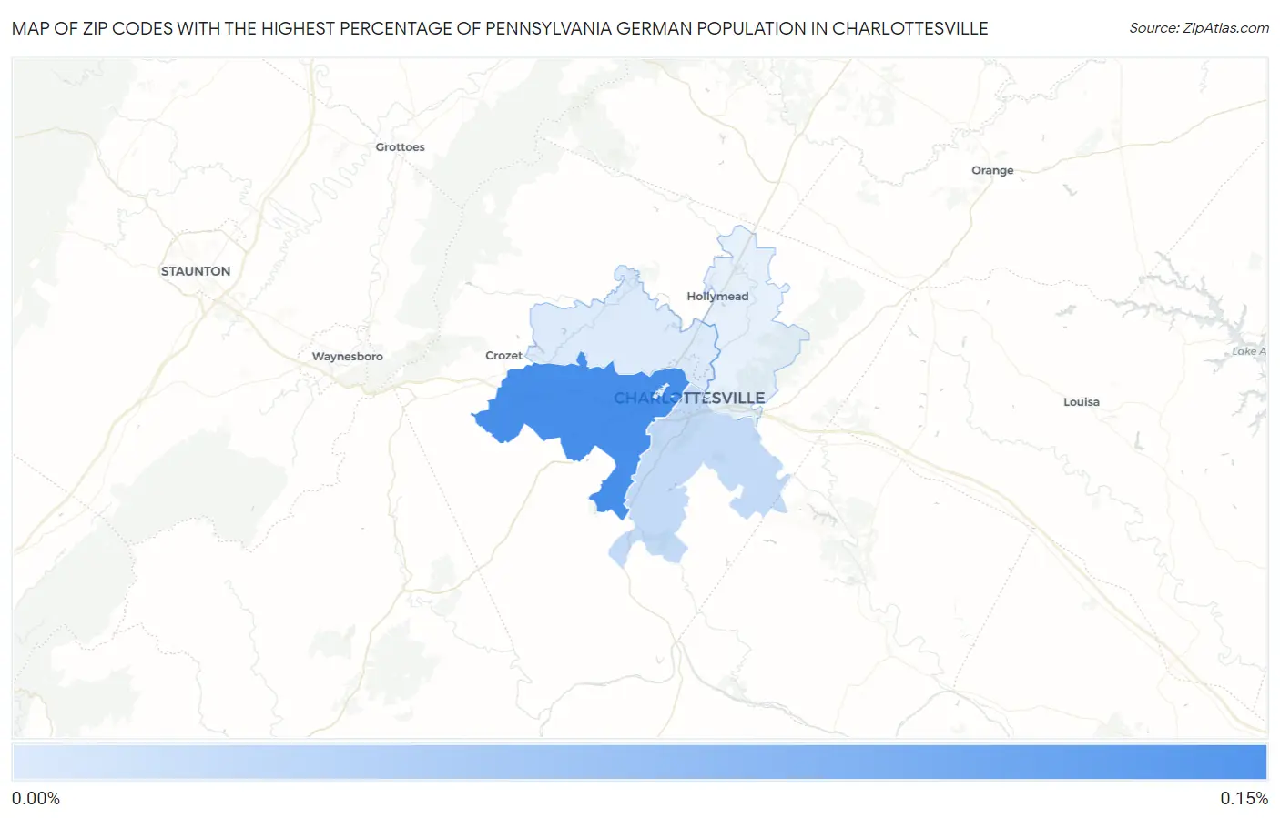 Zip Codes with the Highest Percentage of Pennsylvania German Population in Charlottesville Map