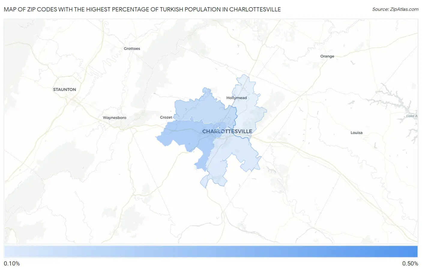 Zip Codes with the Highest Percentage of Turkish Population in Charlottesville Map