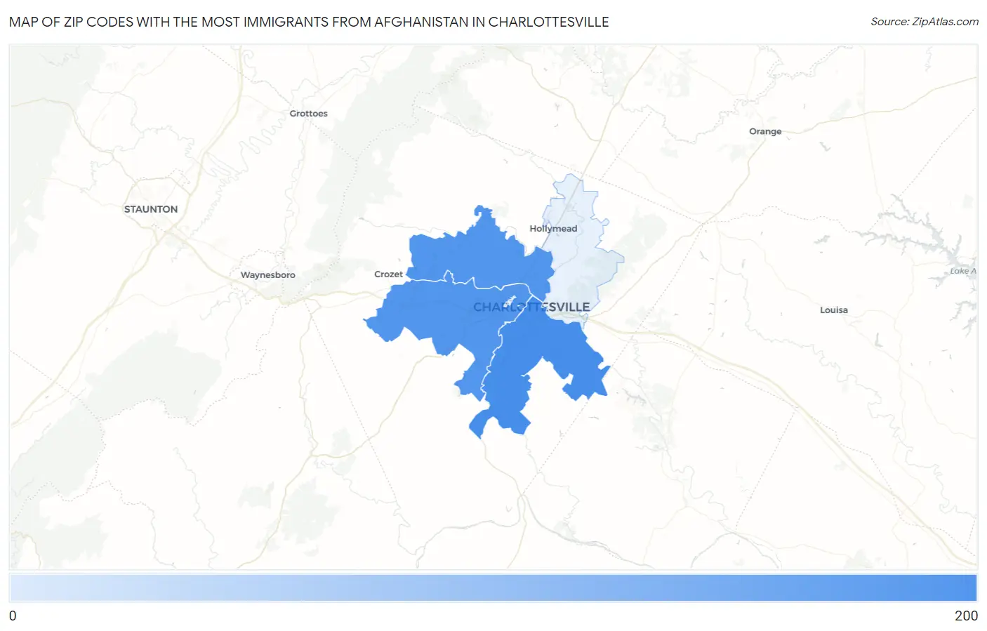 Zip Codes with the Most Immigrants from Afghanistan in Charlottesville Map