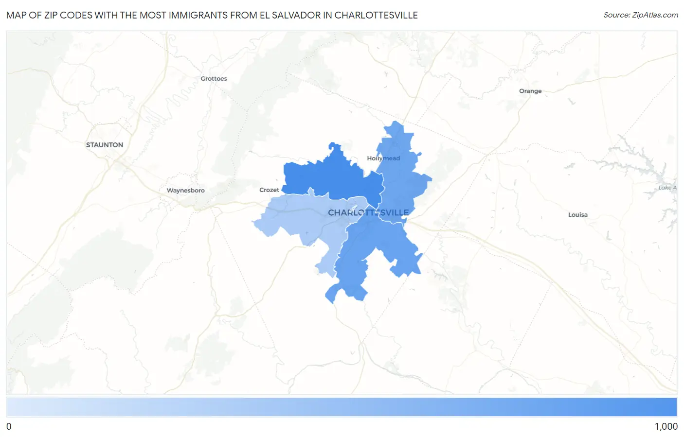 Zip Codes with the Most Immigrants from El Salvador in Charlottesville Map