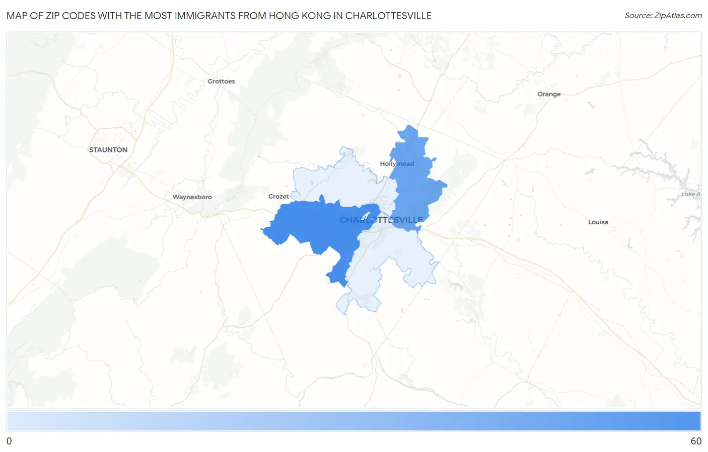 Zip Codes with the Most Immigrants from Hong Kong in Charlottesville Map