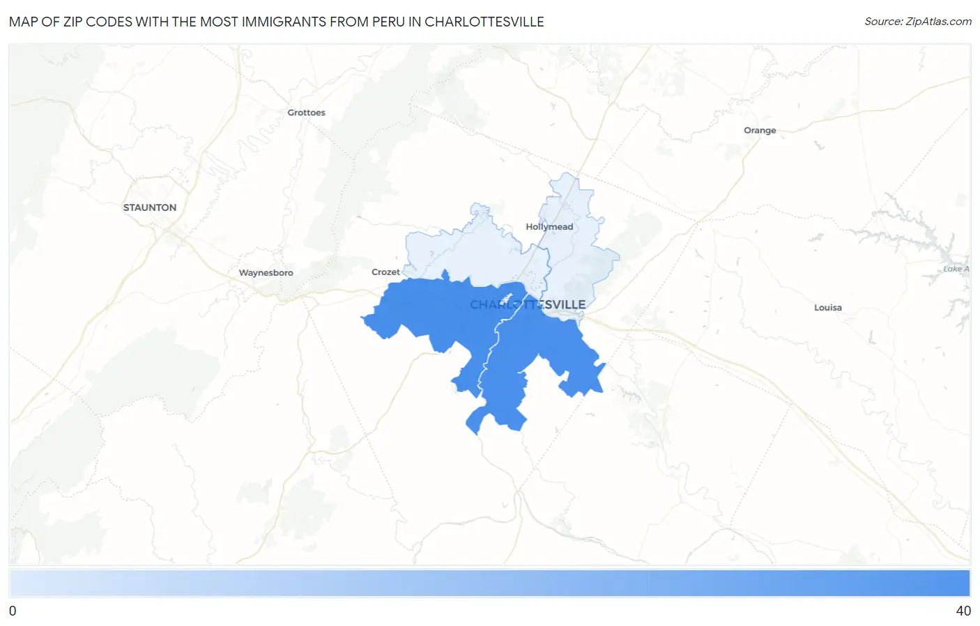Zip Codes with the Most Immigrants from Peru in Charlottesville Map