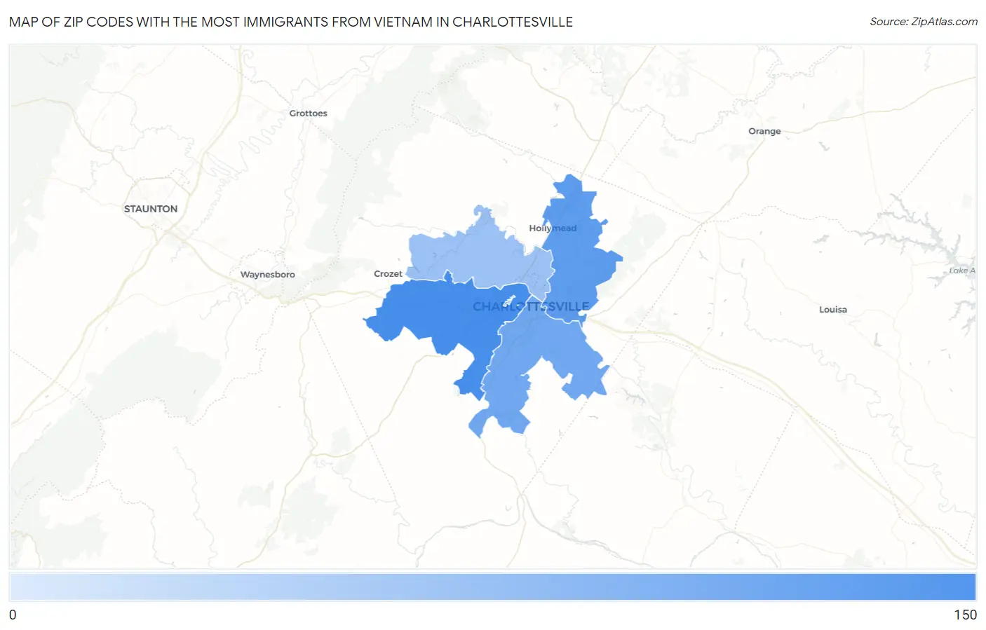 Zip Codes with the Most Immigrants from Vietnam in Charlottesville Map