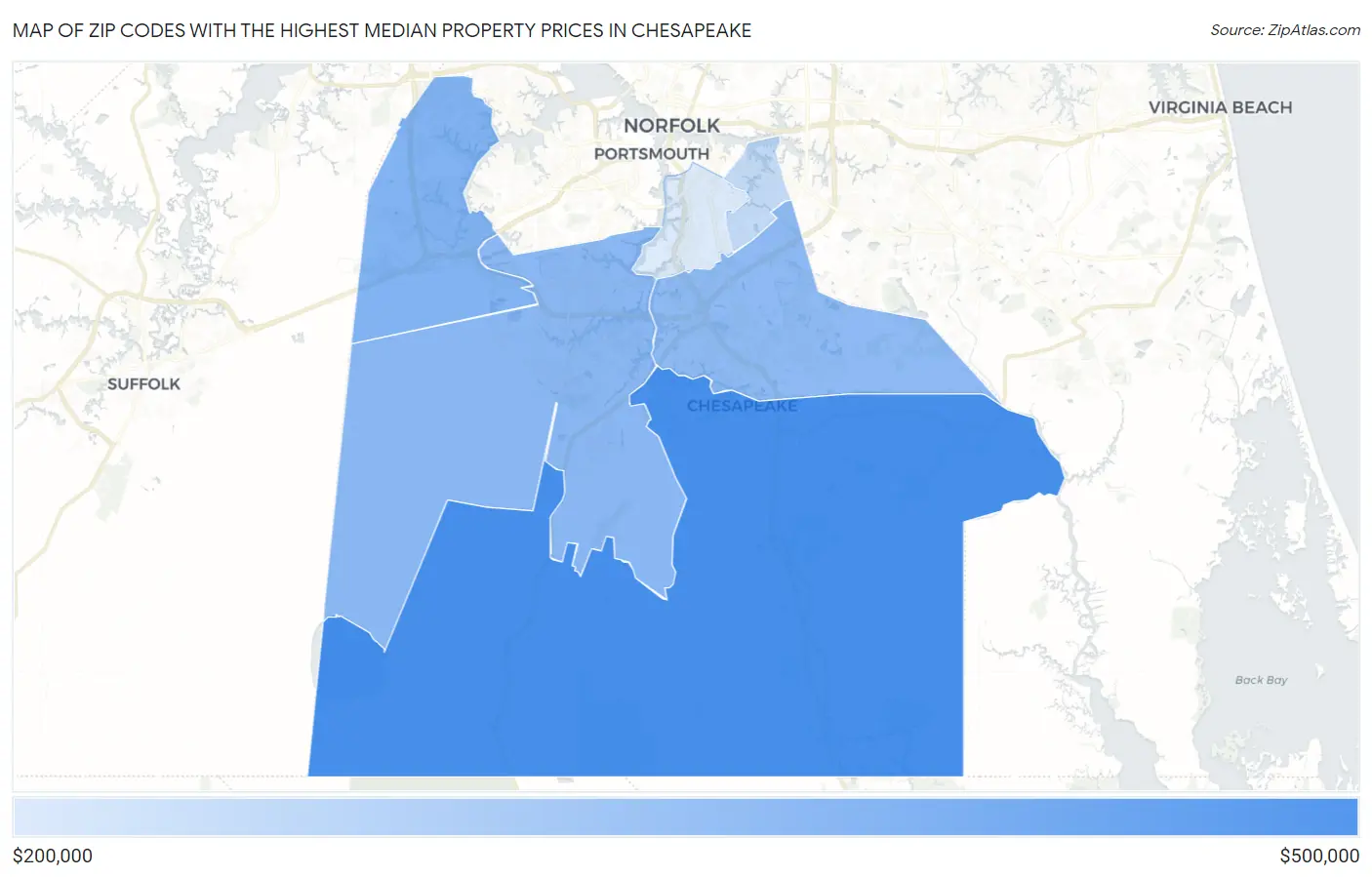 Zip Codes with the Highest Median Property Prices in Chesapeake Map