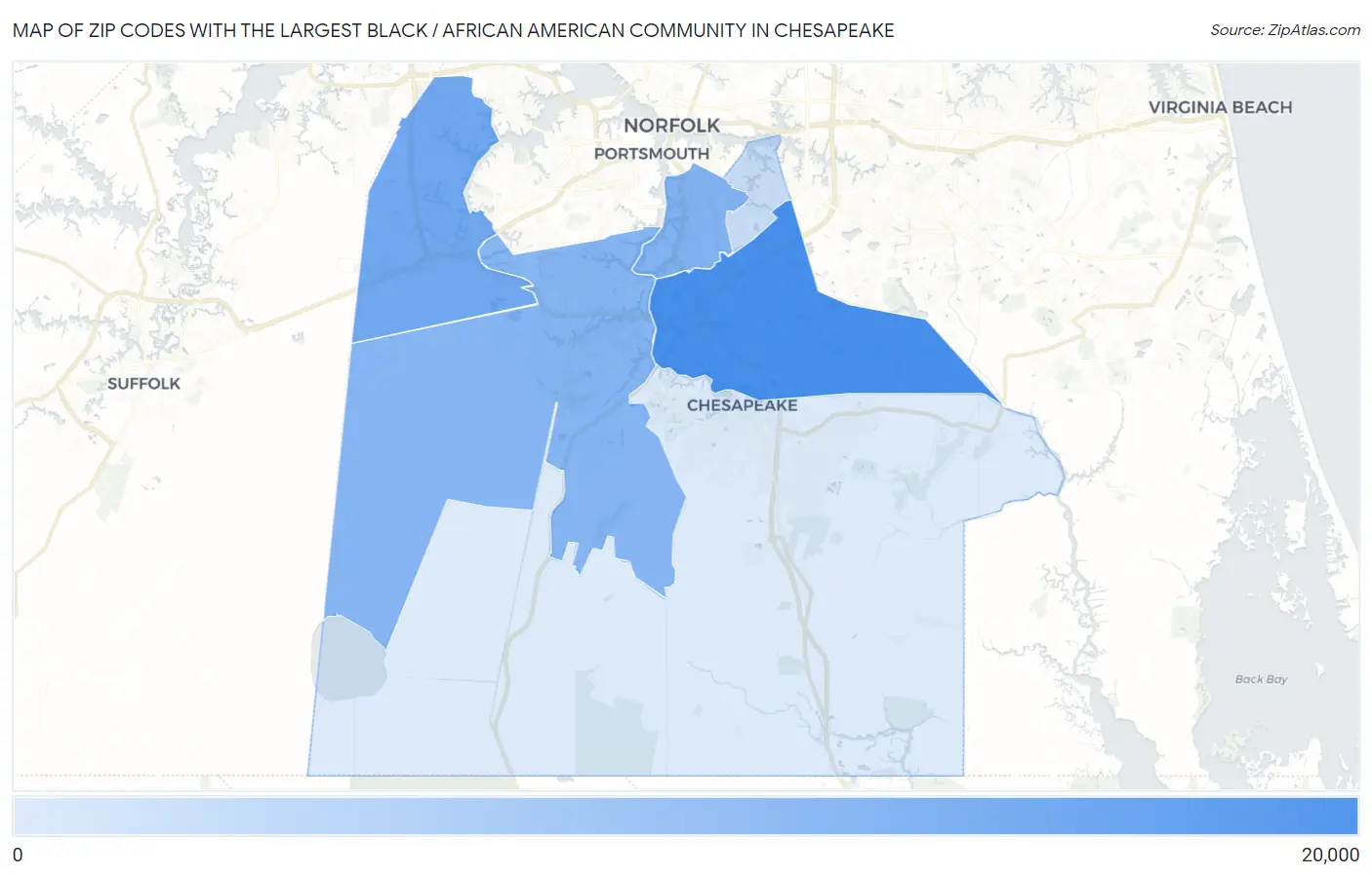Zip Codes with the Largest Black / African American Community in Chesapeake Map