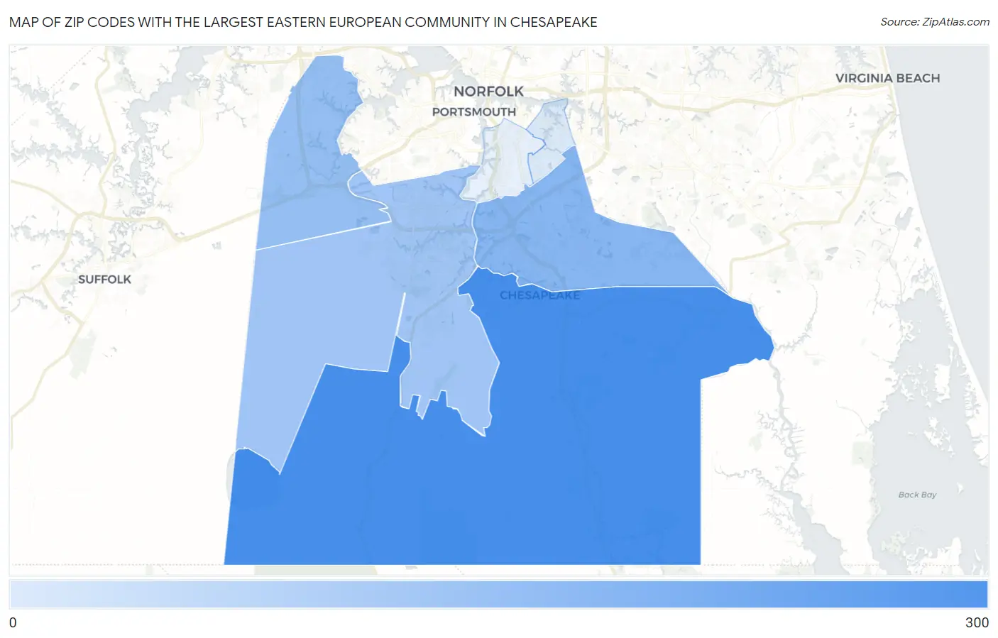 Zip Codes with the Largest Eastern European Community in Chesapeake Map