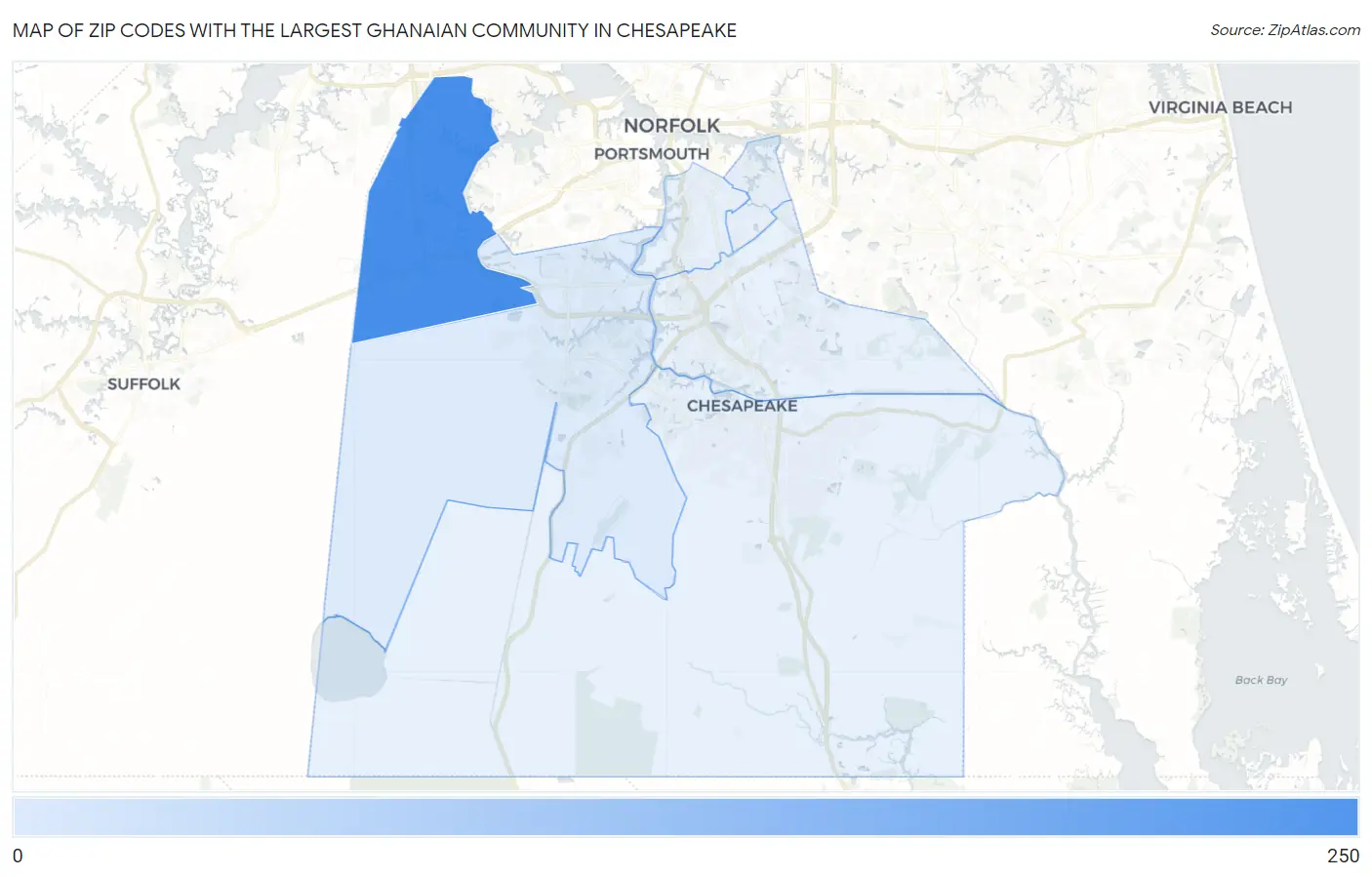 Zip Codes with the Largest Ghanaian Community in Chesapeake Map
