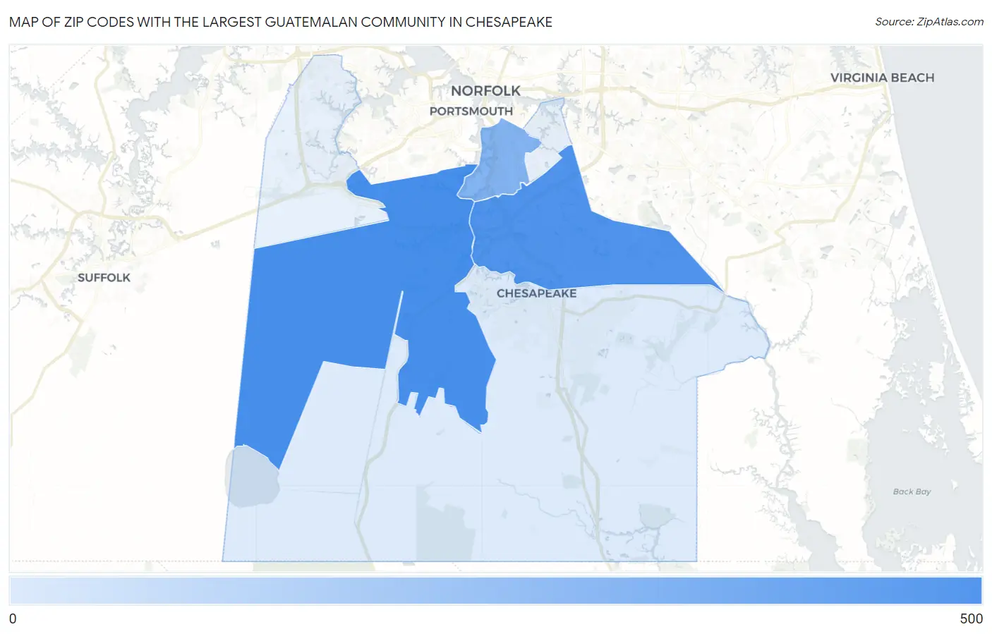 Zip Codes with the Largest Guatemalan Community in Chesapeake Map