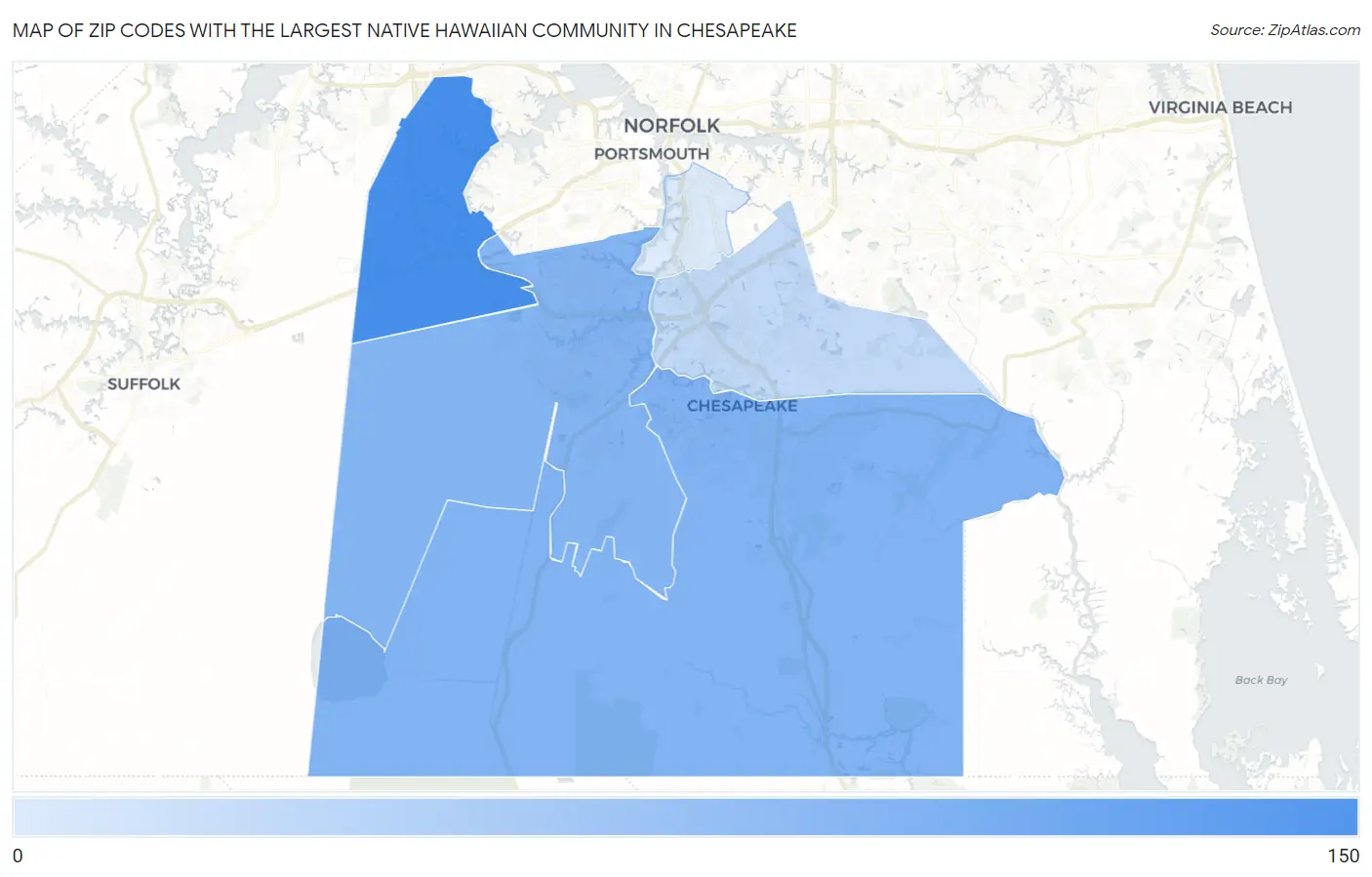 Zip Codes with the Largest Native Hawaiian Community in Chesapeake Map