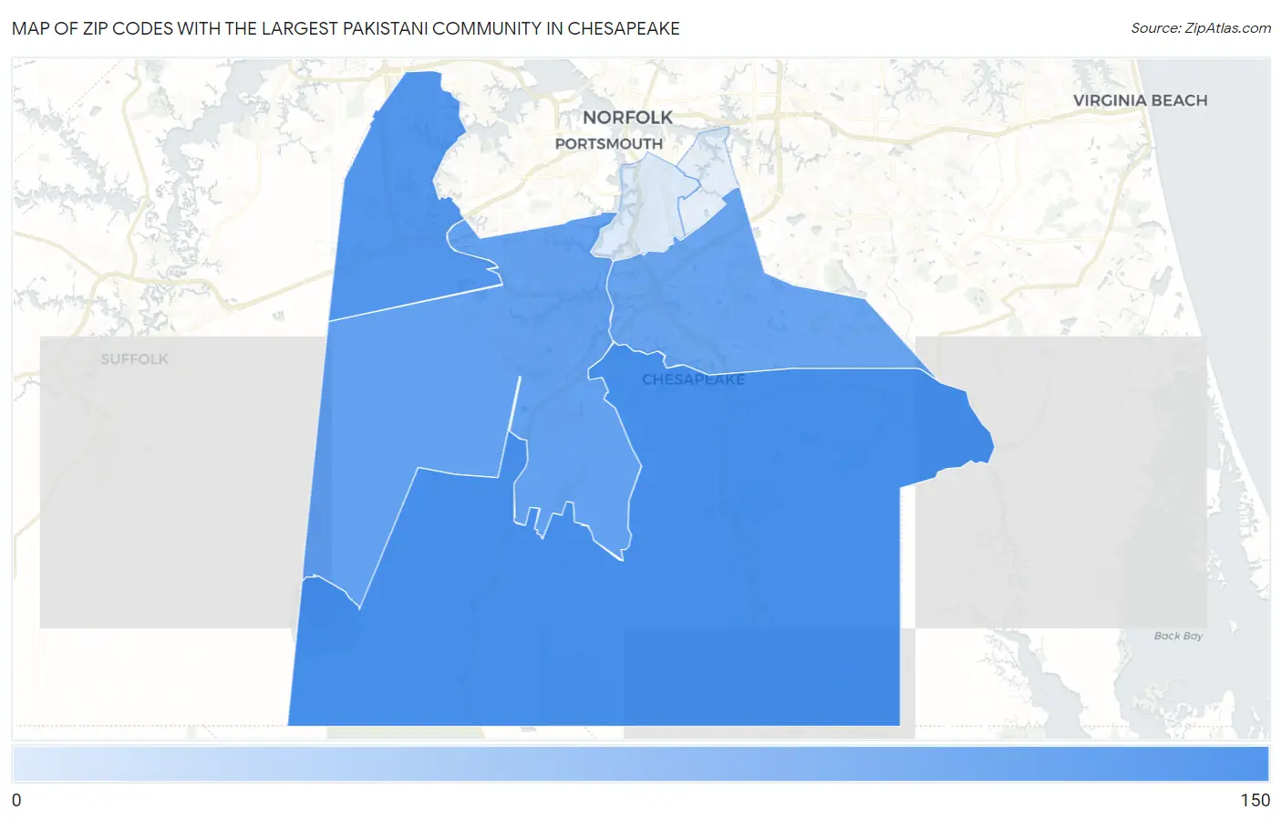 Zip Codes with the Largest Pakistani Community in Chesapeake Map