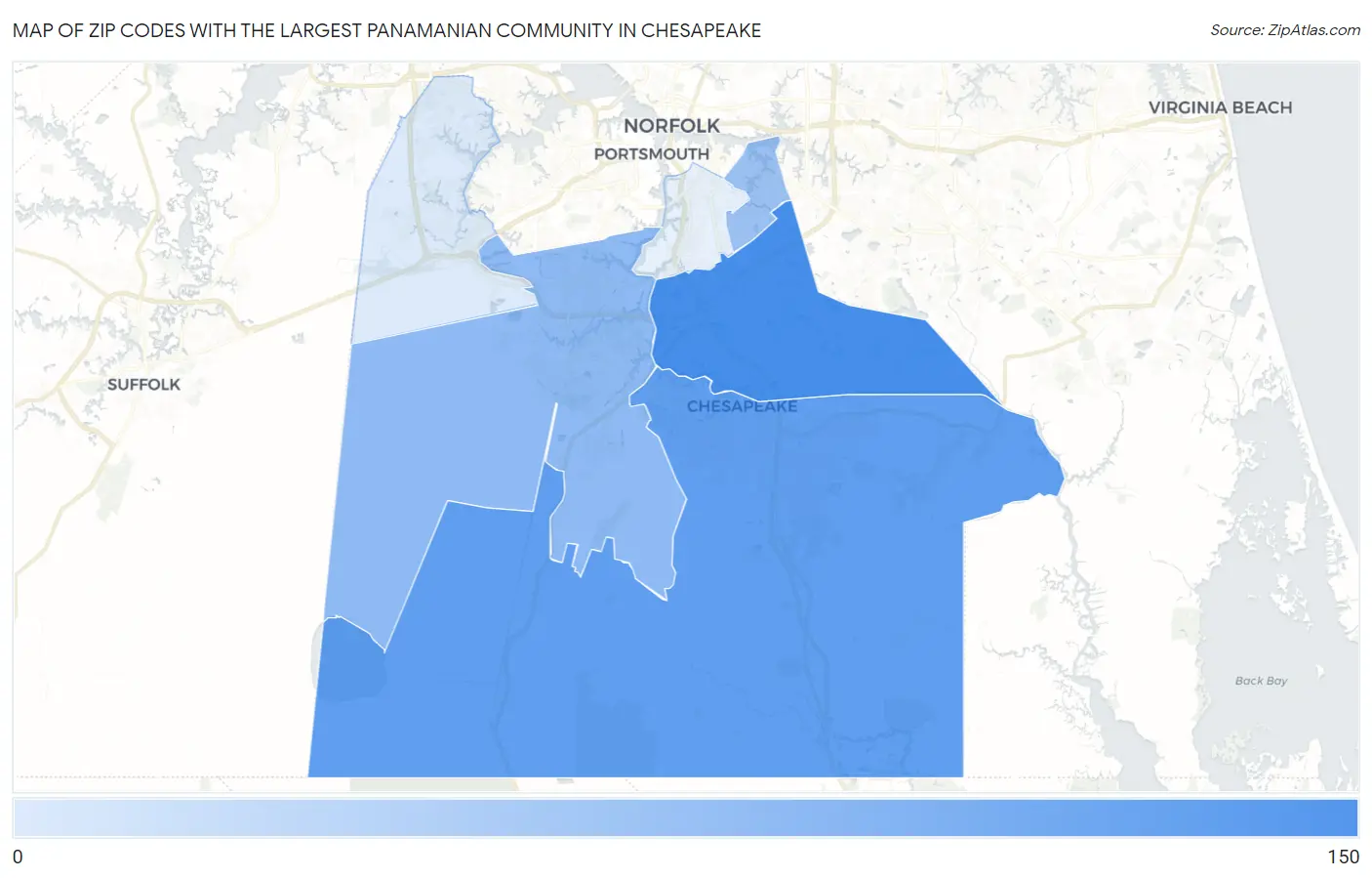 Zip Codes with the Largest Panamanian Community in Chesapeake Map