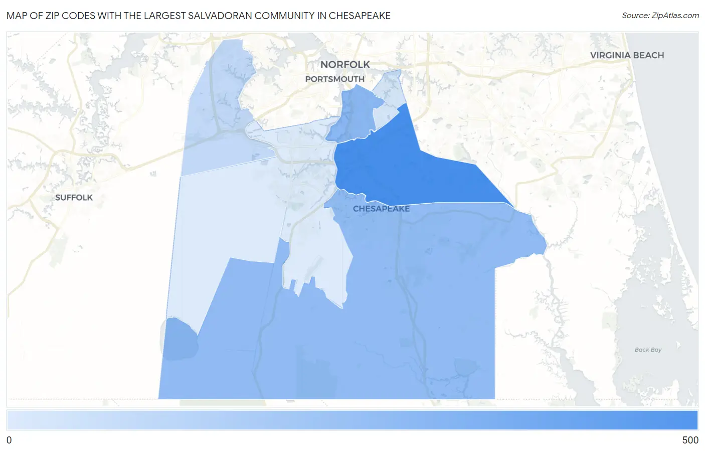 Zip Codes with the Largest Salvadoran Community in Chesapeake Map