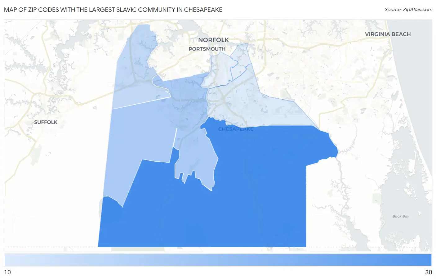 Zip Codes with the Largest Slavic Community in Chesapeake Map
