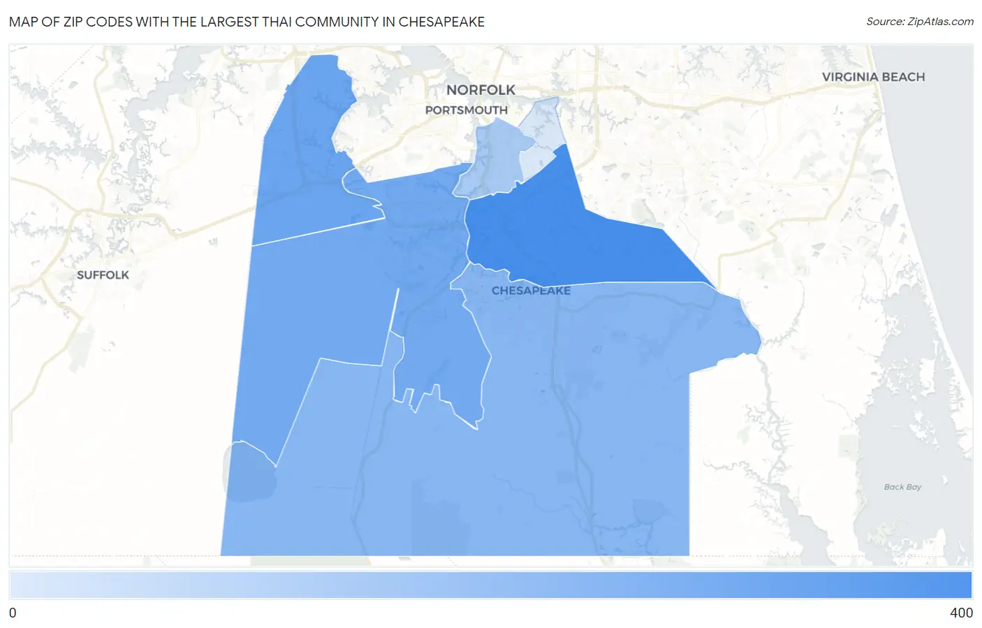 Zip Codes with the Largest Thai Community in Chesapeake Map