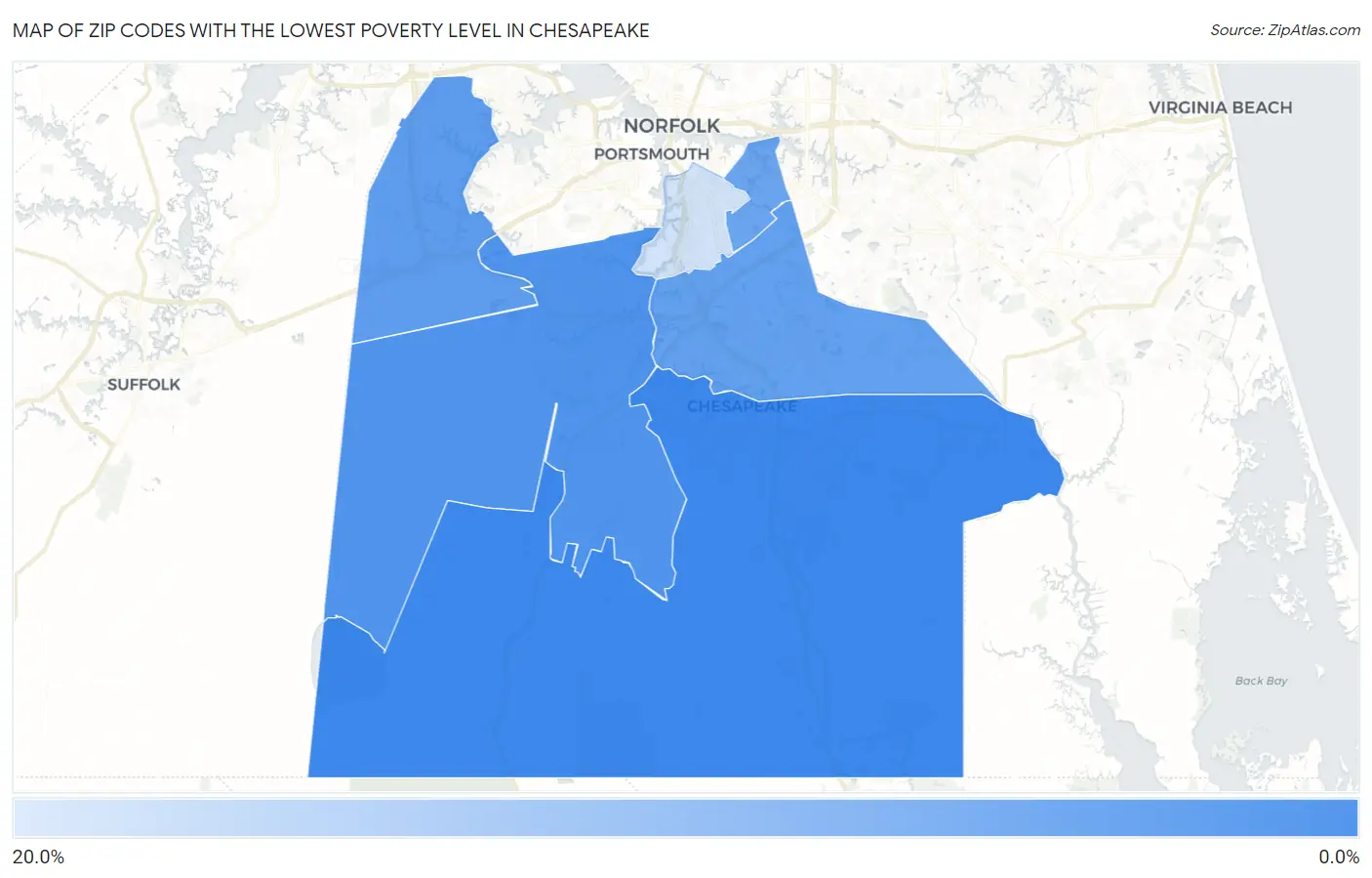 Zip Codes with the Lowest Poverty Level in Chesapeake Map