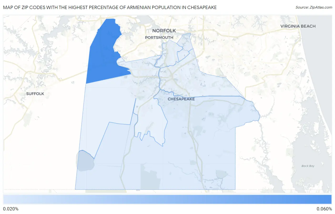 Zip Codes with the Highest Percentage of Armenian Population in Chesapeake Map
