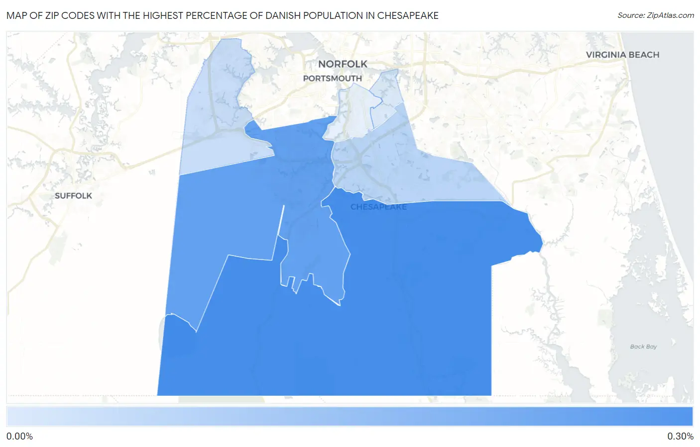 Zip Codes with the Highest Percentage of Danish Population in Chesapeake Map