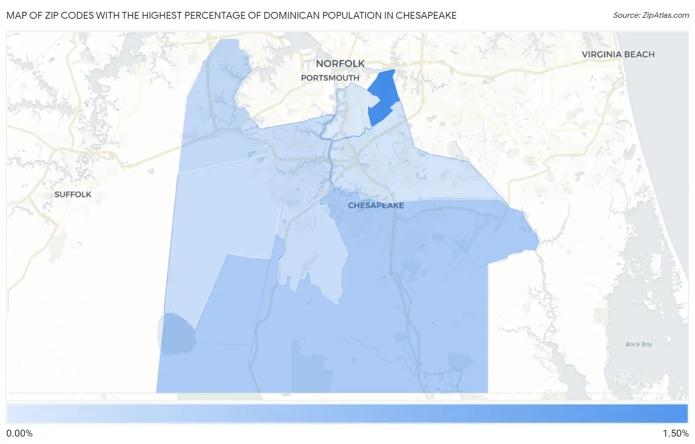 Zip Codes with the Highest Percentage of Dominican Population in Chesapeake Map