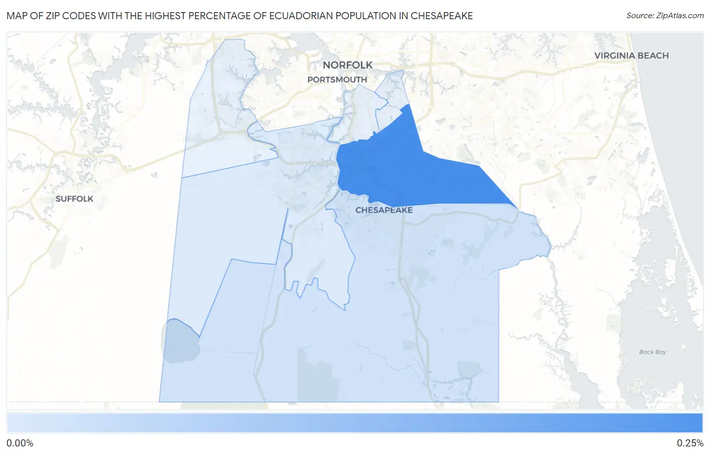 Zip Codes with the Highest Percentage of Ecuadorian Population in Chesapeake Map
