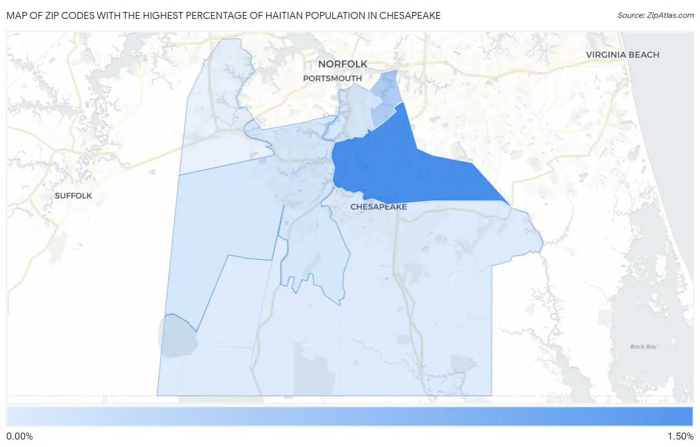 Zip Codes with the Highest Percentage of Haitian Population in Chesapeake Map